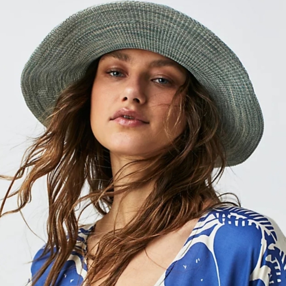 Free People Arrow Woven Packable Hat Blue One Size